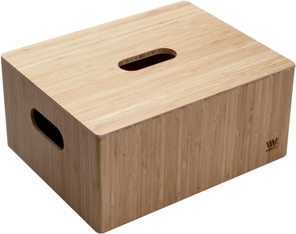 MobileVision Bamboo Storage Box PLUS LID COMBO, 12”x 9”x 6”, Durable Bin w/Ha...