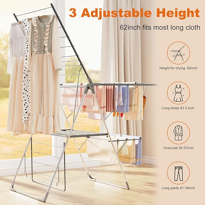 Bigzzia Clothes Drying Rack Foldable, 2-Level Large Laundry Drying Rack