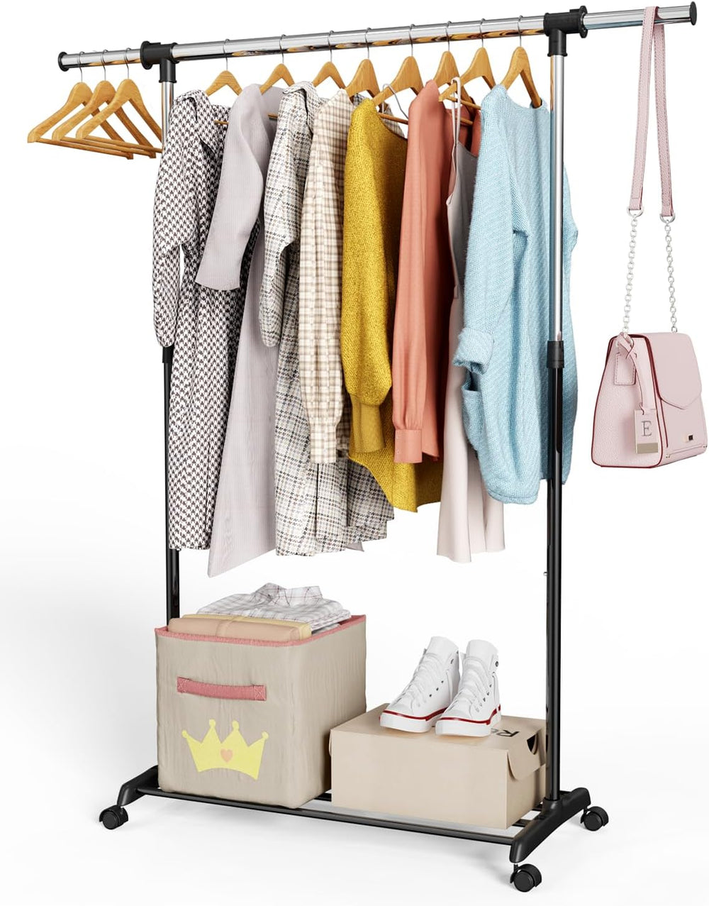 Whitmor Deluxe Adjustable Garment Rack - Rolling Clothes Organizer - Black an...
