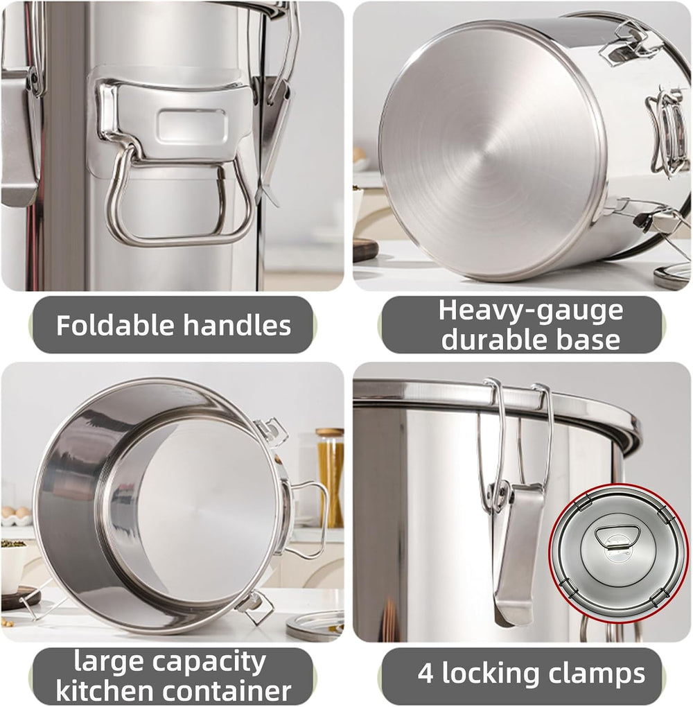 304 stainless steel food storage containers with lids lock clips airtight con...