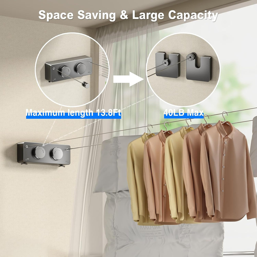 MUSTORN Retractable Twin Clothesline Indoor, Non-Sagging Outdoor Clothes Line...