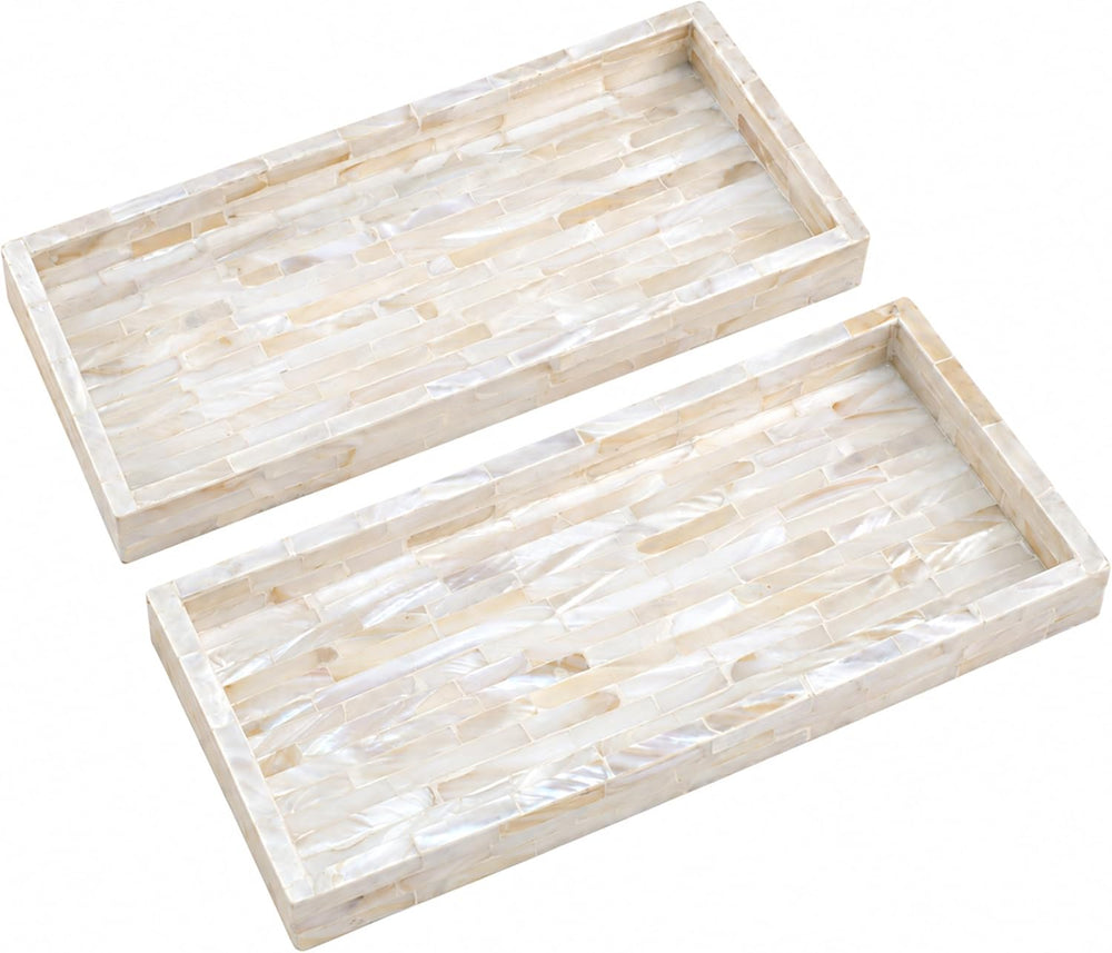 PEMAR Set of 2 Mother of Pearl Bathroom Tray for Counter, 11" Wooden Van...