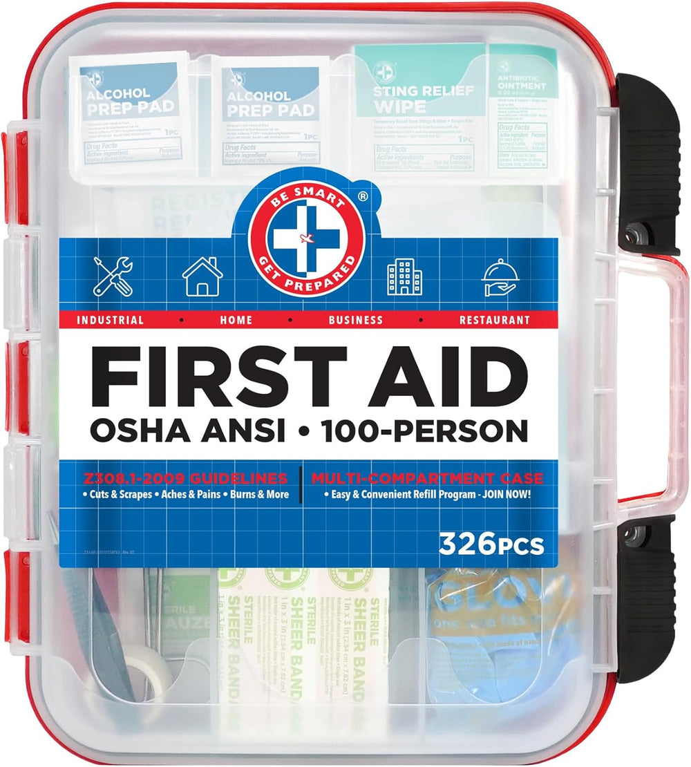 Be Smart Get Prepared 326 Pc OSHA ANSI First Aid Kit Hard Case 100 People