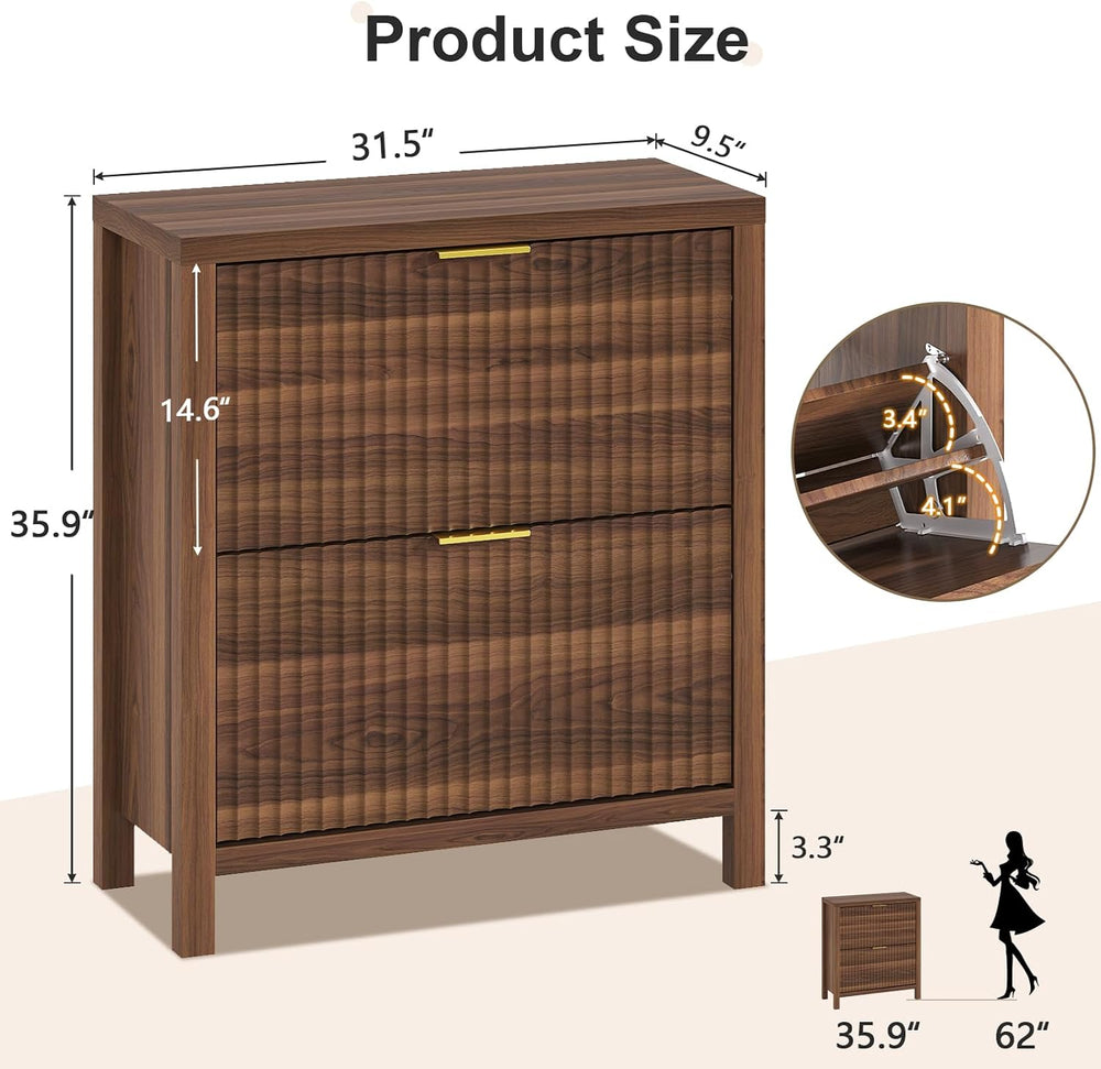 Fluted Shoe Cabinet Storage with 2 Flip Drawers for Entryway, Hallway