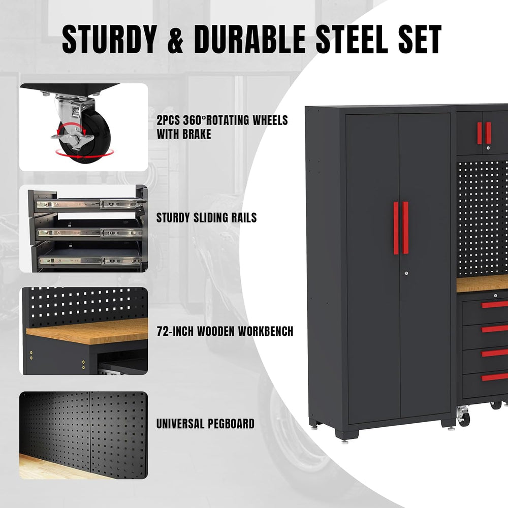 BIG RED Garage Storage Cabinets System, 6-Pcs Workshop Cabinet Set in Black