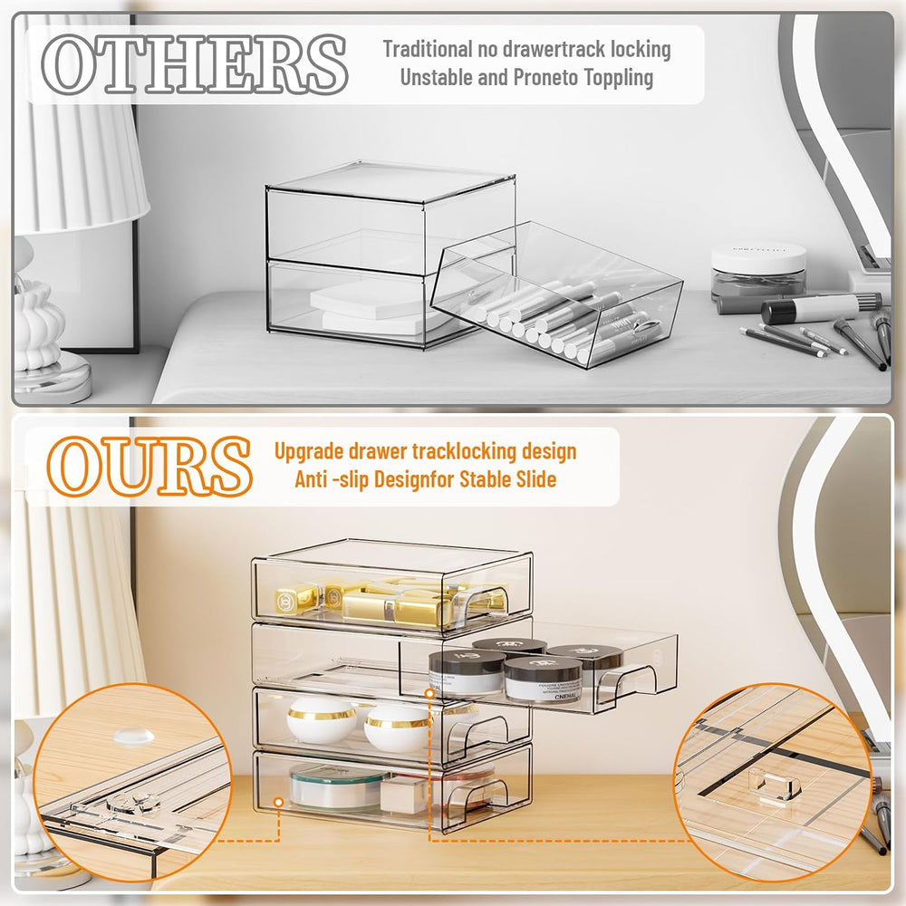 8 Pack Small Clear Stackable Storage Drawers,2.2'' Tall Desk Organiza...