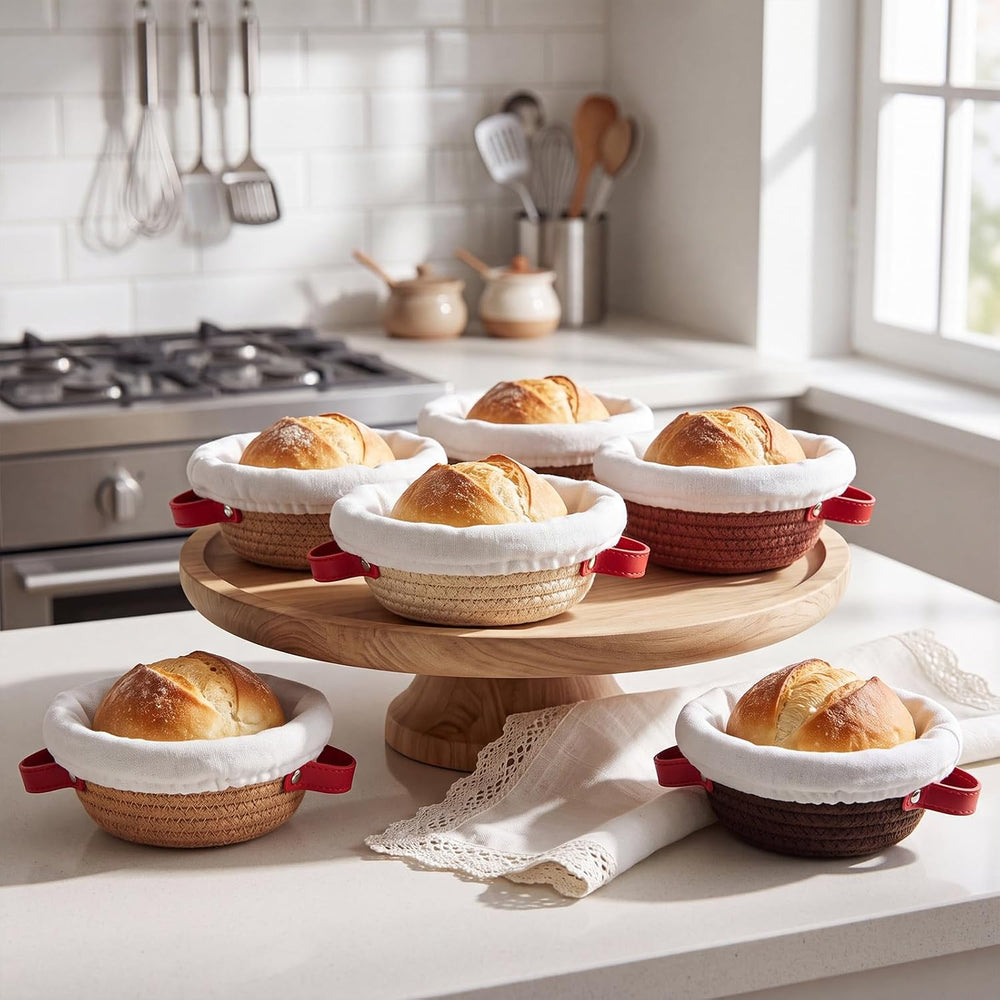 Hushee 6 Pack Mini Banneton Bread Proofing Basket Bulk Cotton Rope, Round
