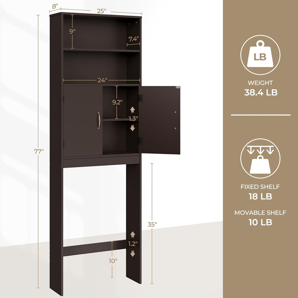 Yaheetech 77in Over the Toilet Storage Cabinet, Espresso Bathroom Organizer