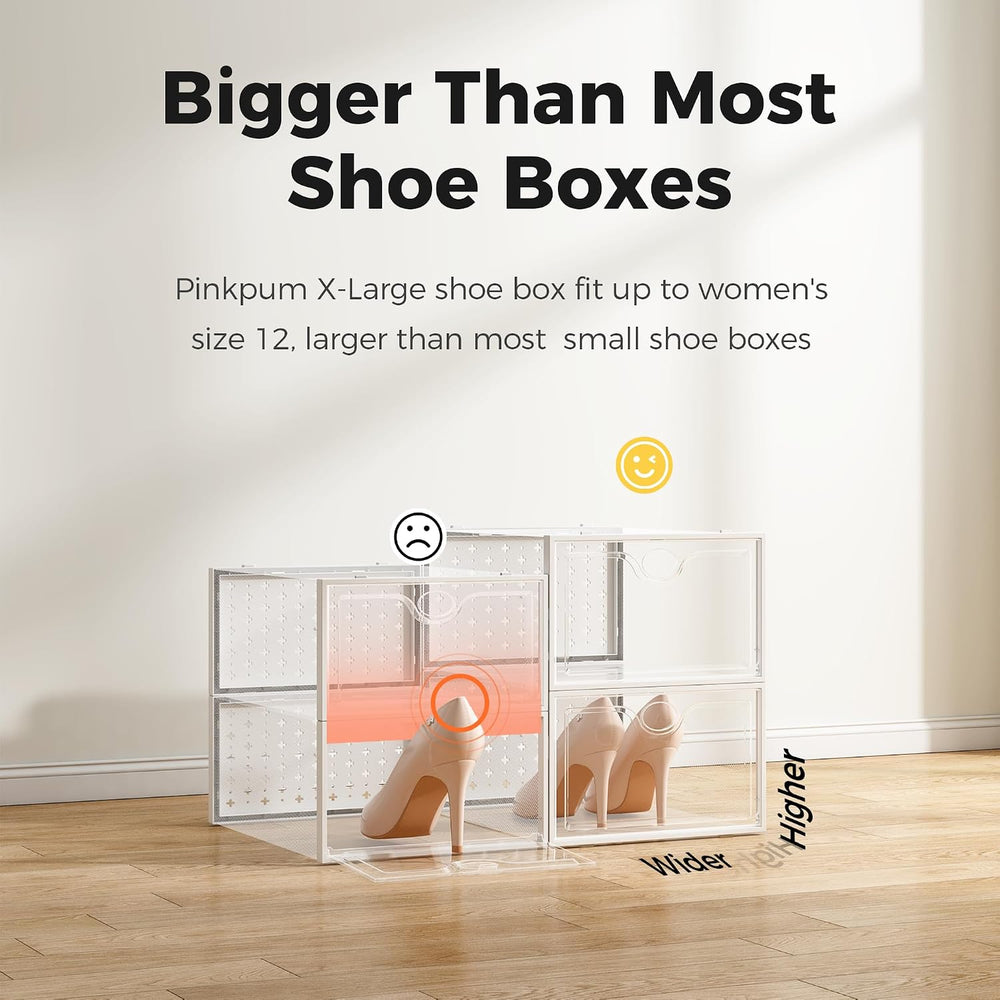 Pinkpum 15 Pack X-Large Shoe Storage Boxes, Shoe Organizer Clear Stackable