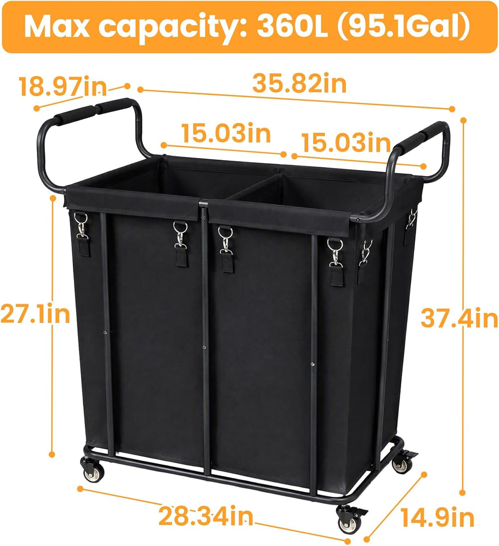 360L 2 Section Rolling Laundry Sorter Cart with Wheels