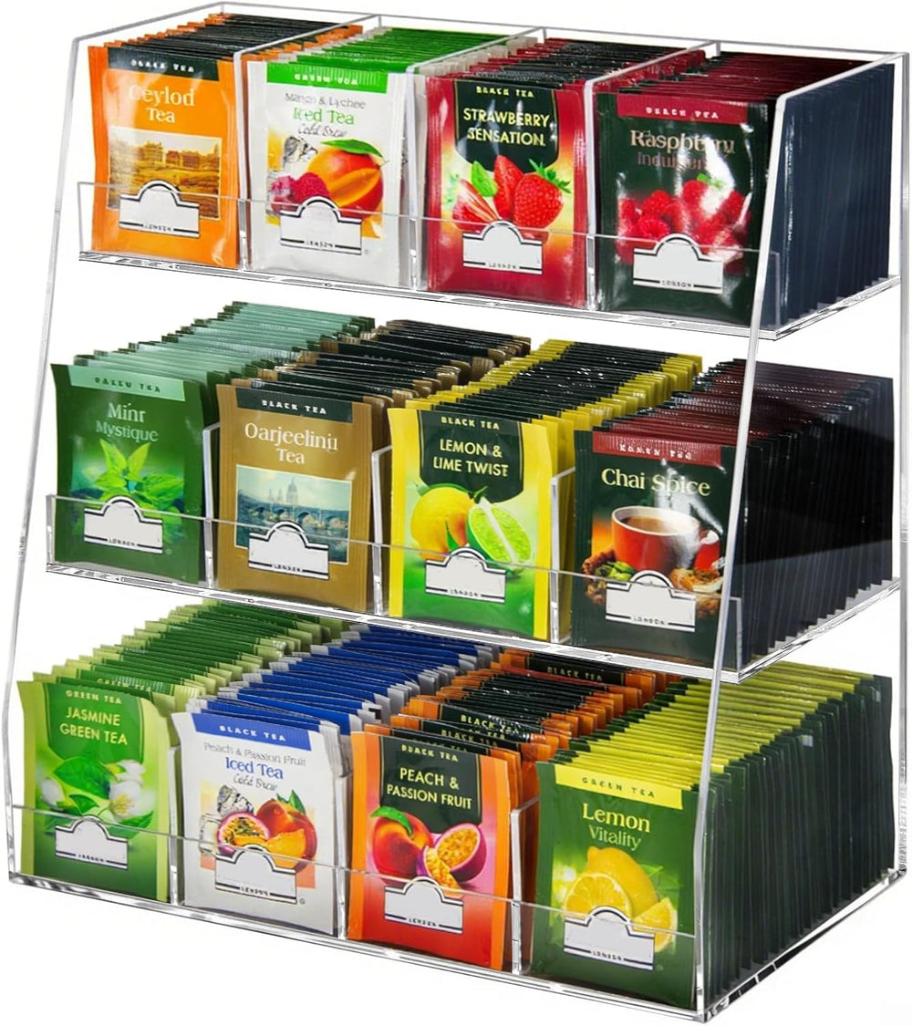 3-Tier Acrylic Tea Bag Organizer - Holds 200+ Tea Packets