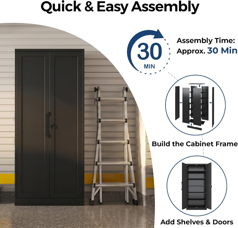 KAER 71" Metal Garage Storage Cabinet with Combination Lock, 5 Adjustabl...
