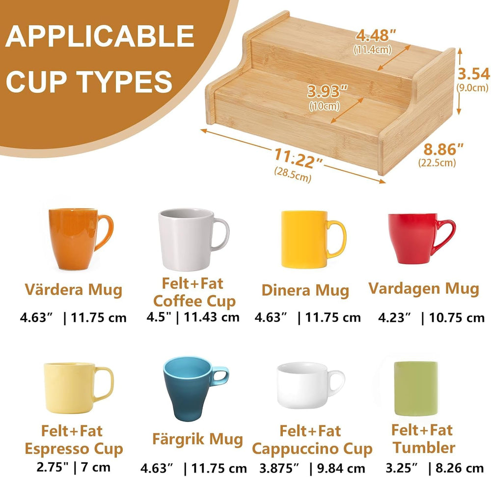 2-Tier Expandable Bamboo Coffee Mug Holder, Mug Organizer for Kitchen Cabinet...