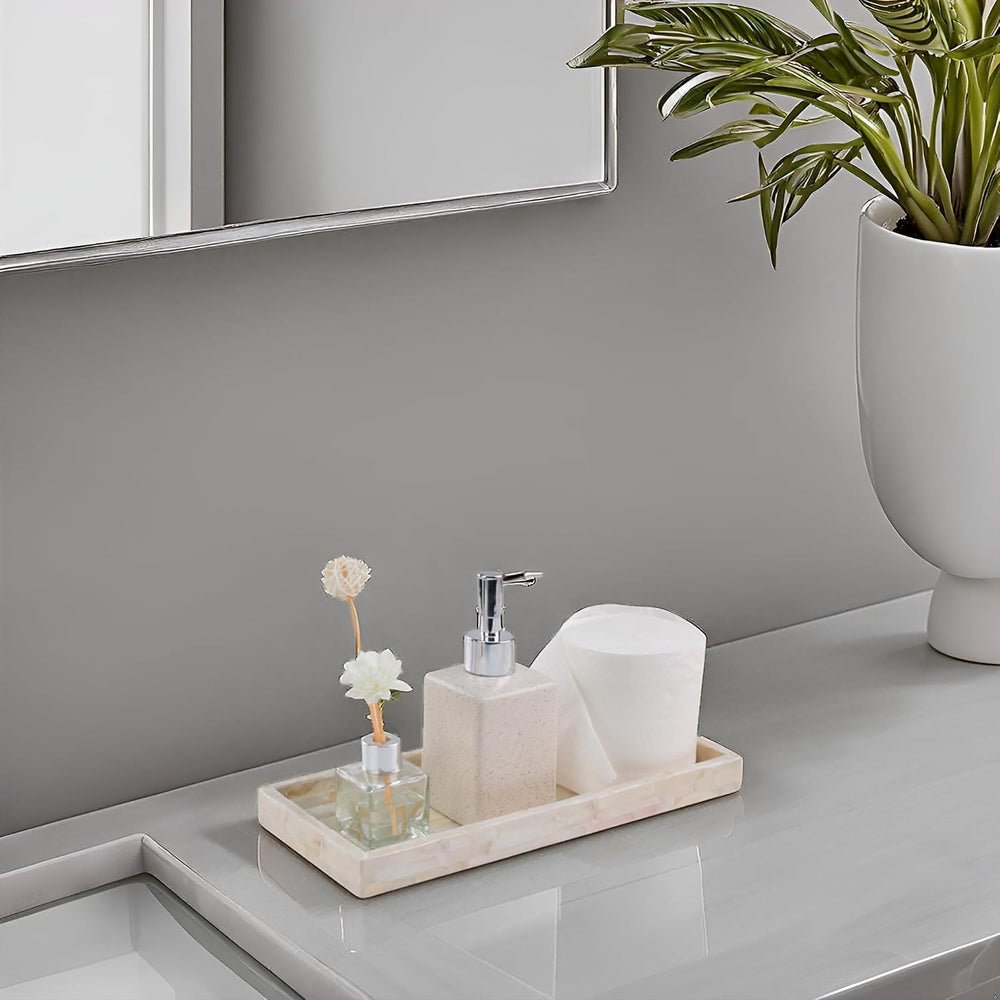 PEMAR Set of 2 Mother of Pearl Bathroom Tray for Counter, 11" Wooden Van...