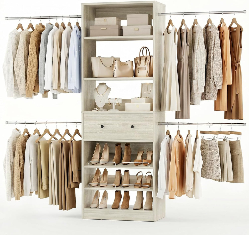 Armocity Wood Closet Organizer System - 4FT-9FT Expandable Wardrobe Closet wi...