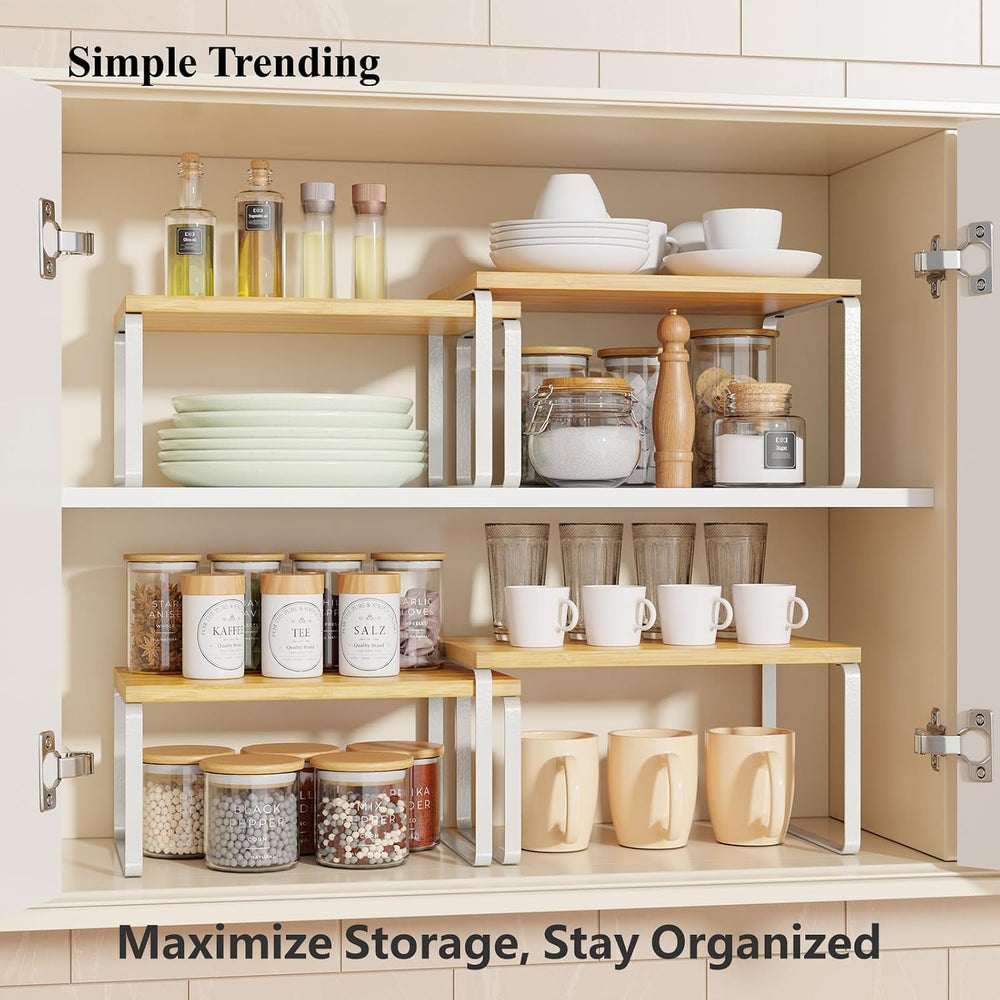Simple Trending Bamboo Cabinet Organizer Shelf, Set of 4 Kitchen Counter Shel...