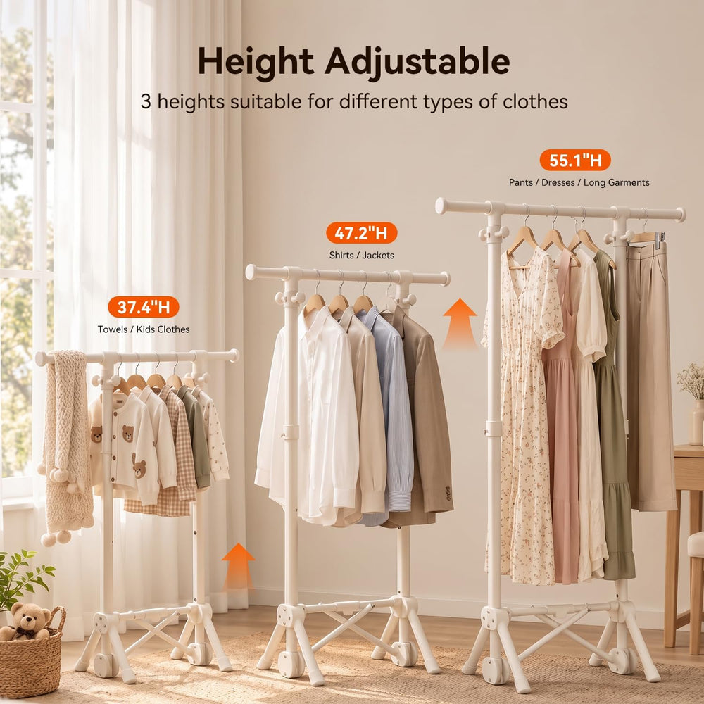 55"W Foldable Clothes Rack Portable Clothing Rack with 3 Adjustable Heights