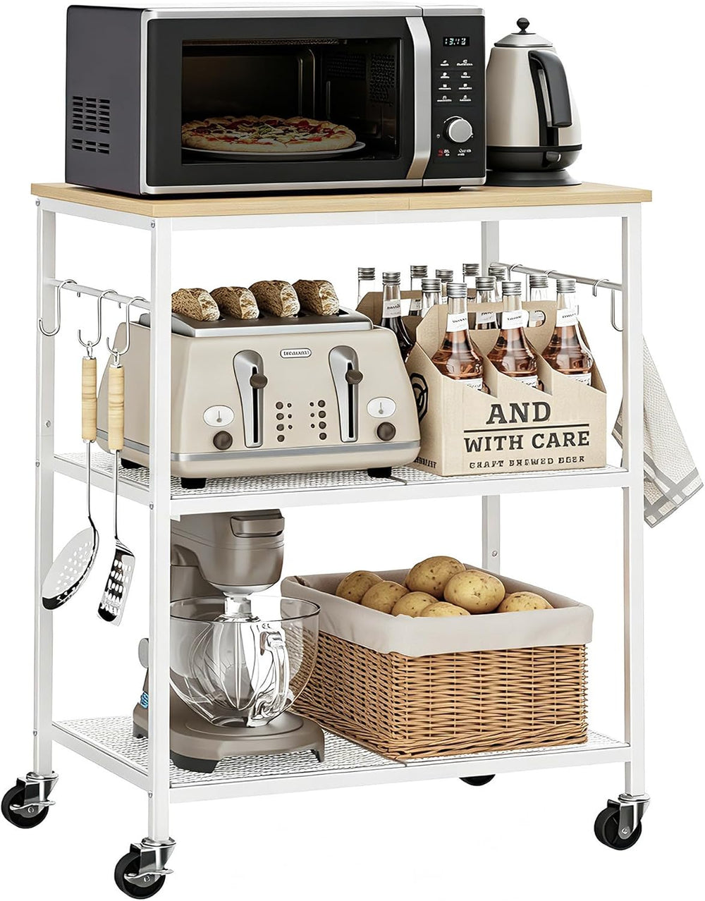 3-Tier Rolling Kitchen Microwave Cart, Utility Cart