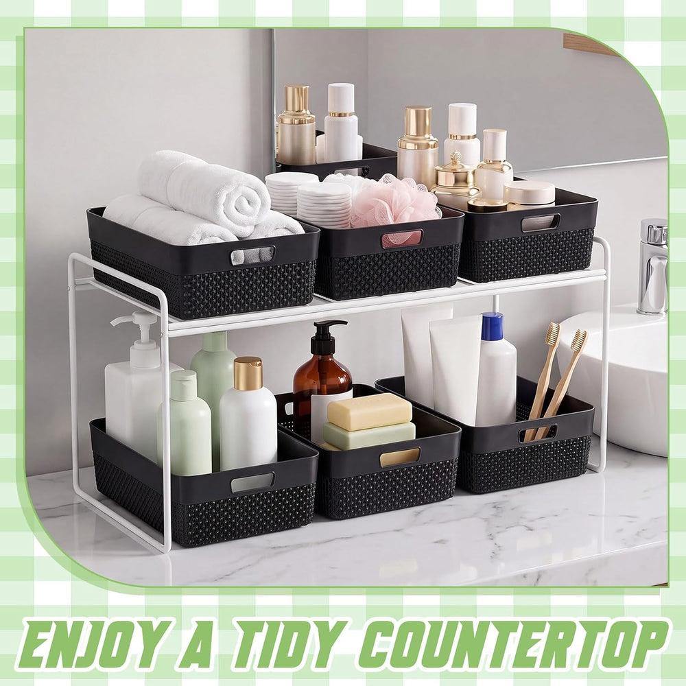 Newtay 6 Pcs Black Plastic Storage Baskets for Organizing