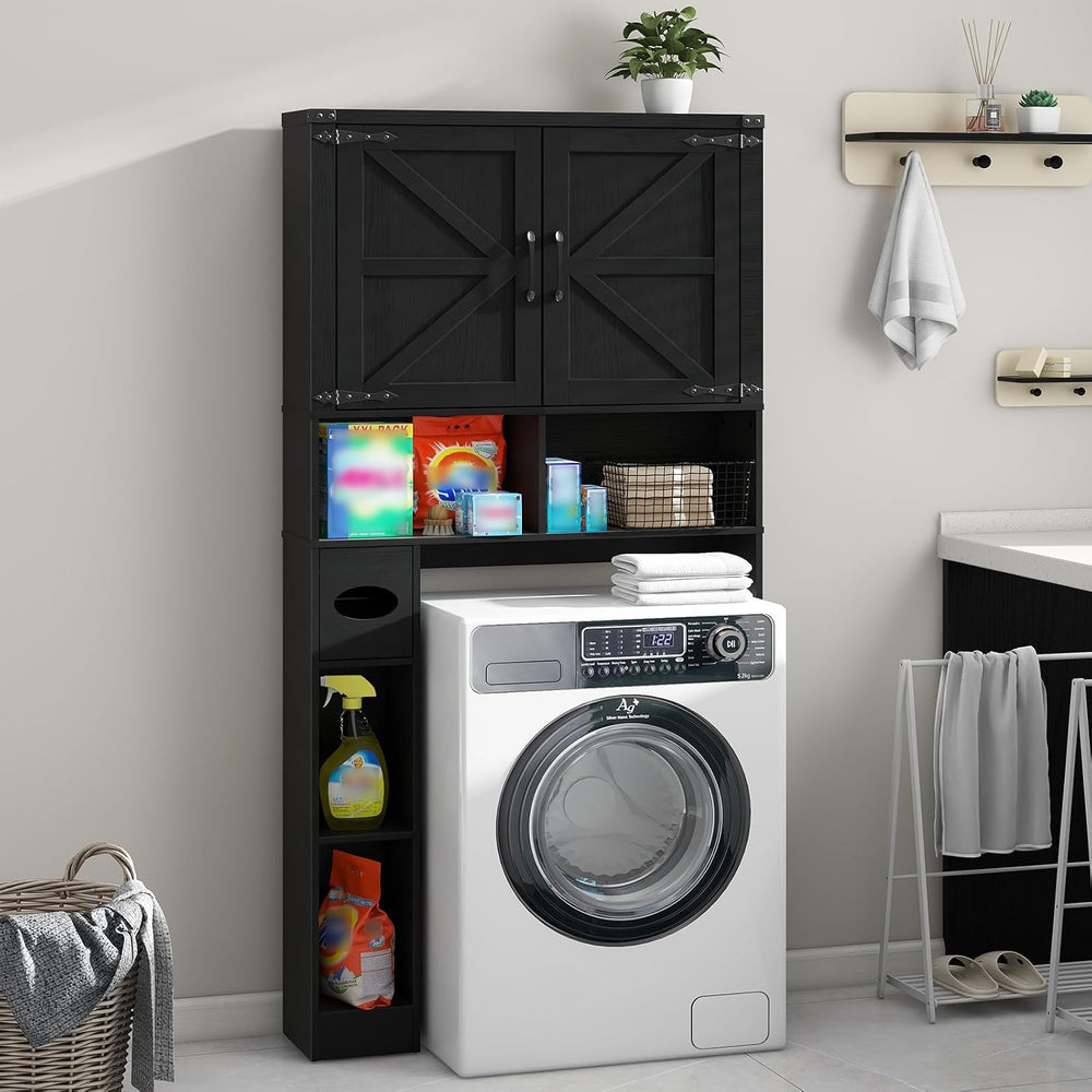 Vabches Over The Toilet Storage Cabinet with 2 Barn Doors, Pure Black