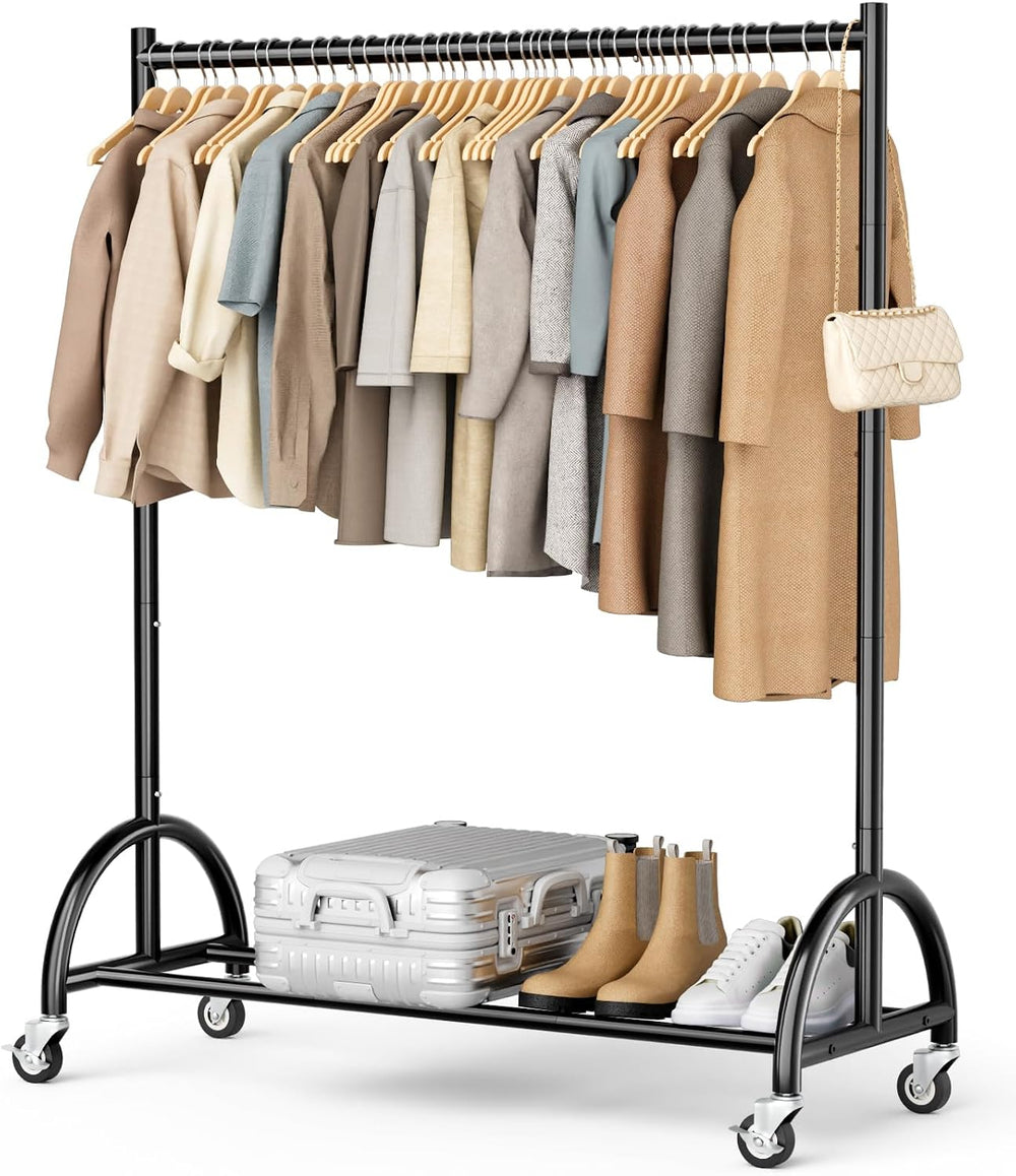 MISSLO Heavy Duty Clothing Rack with Wheels Rolling Clothes Racks for Hanging...