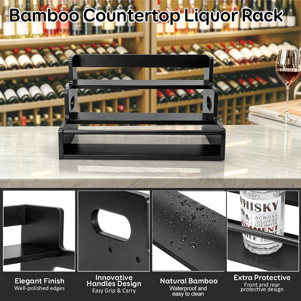 Liquor Bottle Display Shelf, Coffee Syrup Rack Organizer, Black
