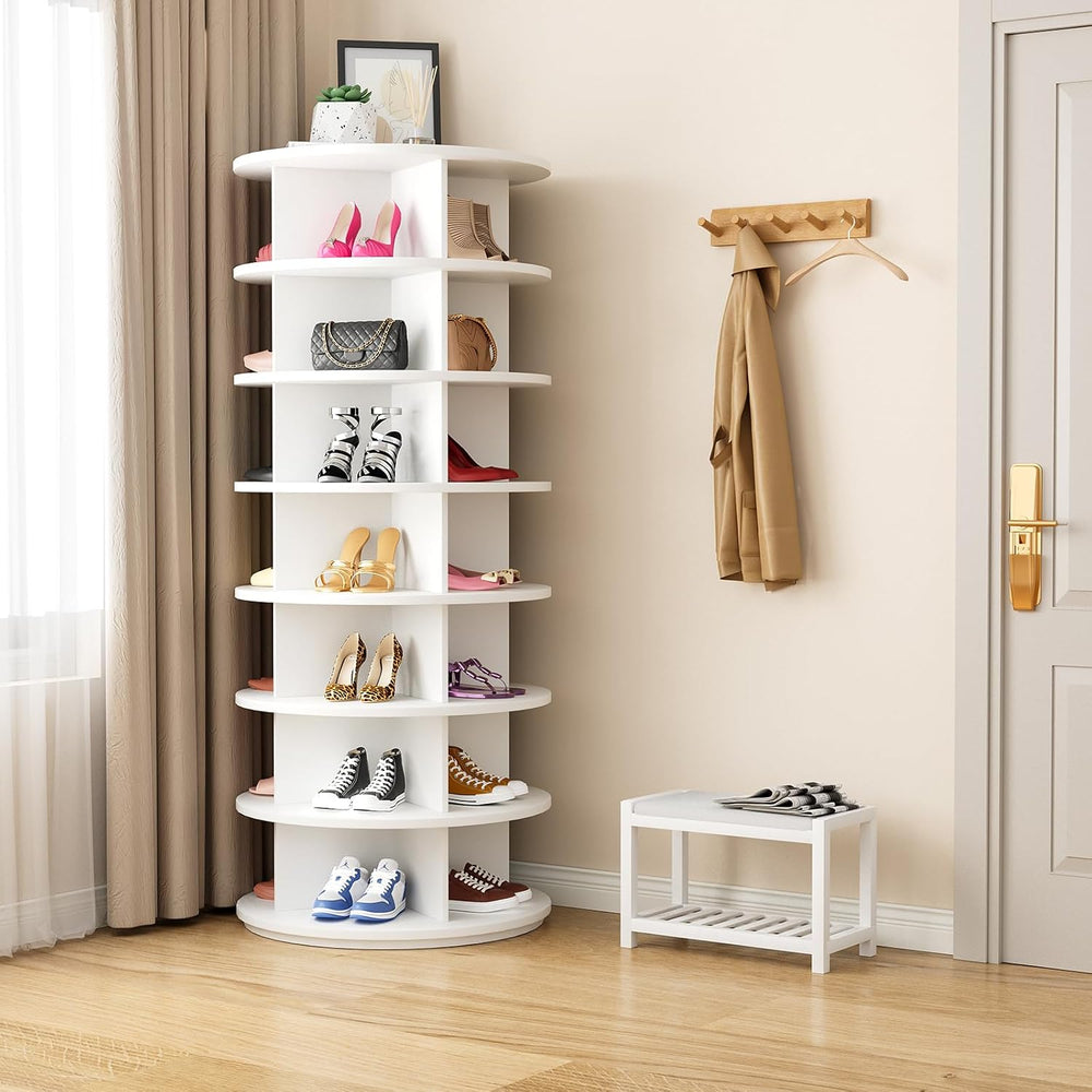Rotating Shoe Rack 7 Tier Spinning Shoes Organizer Tower for 28-32 Pairs Lazy...