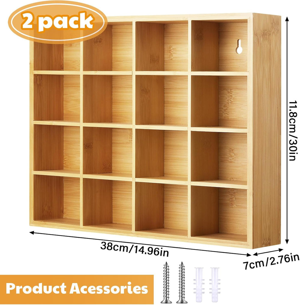 Wesiti 2 Pcs Tie Box Organizer for Men, Wall Mounted Tie Rack, Wood Color