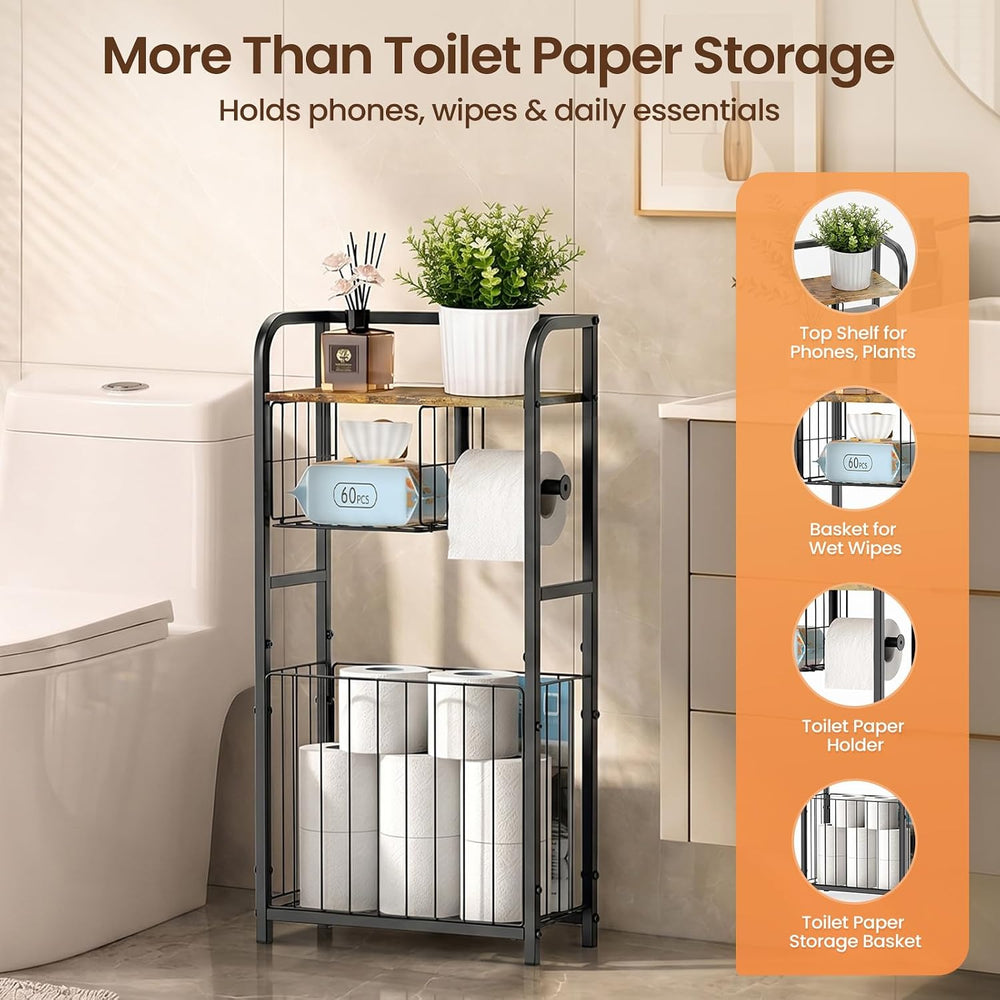 Freestanding Toilet Paper Holder Stand with Storage forSmall Bathroom Space