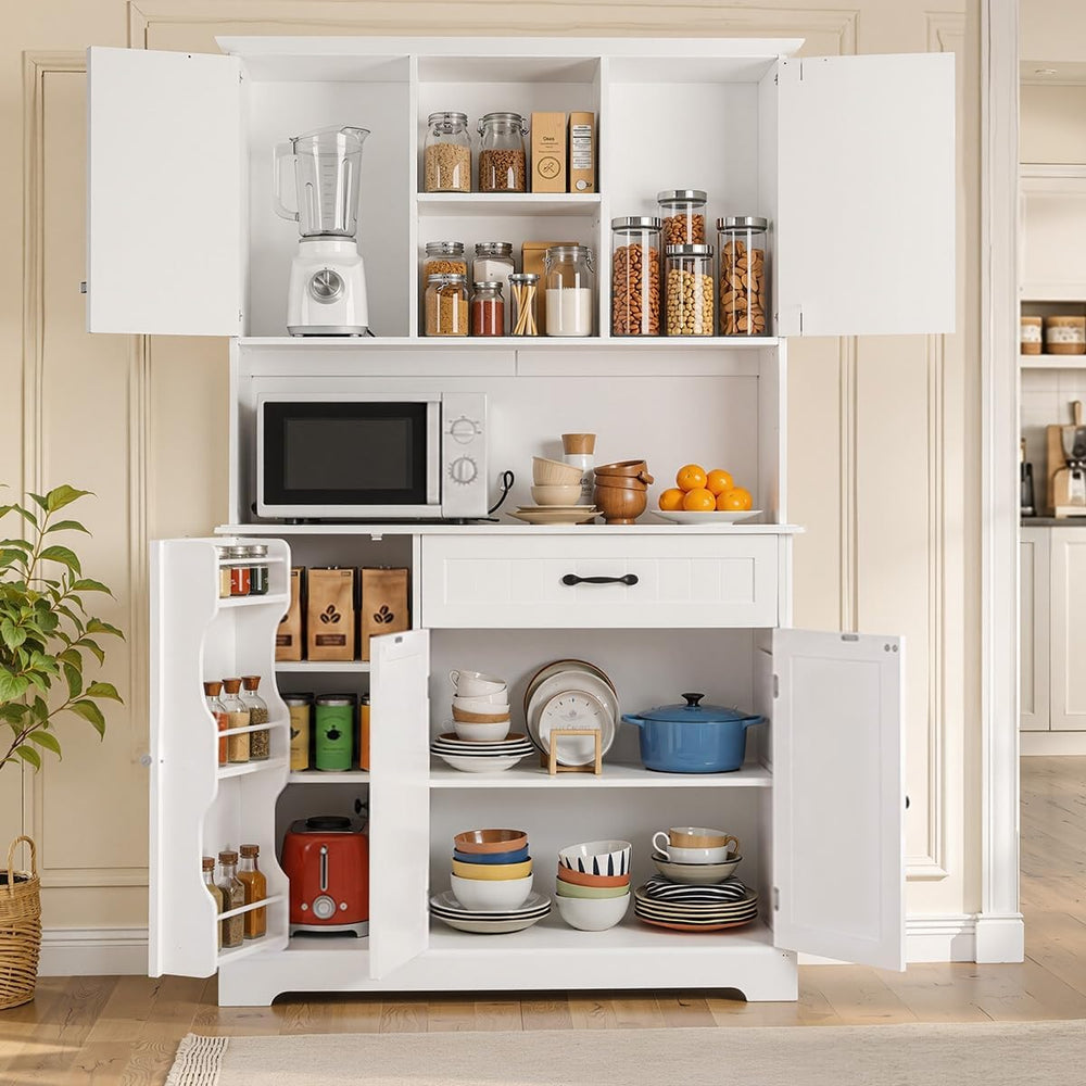 Gizoon Tall Kitchen Storage Cabinet with Door and Shelves White