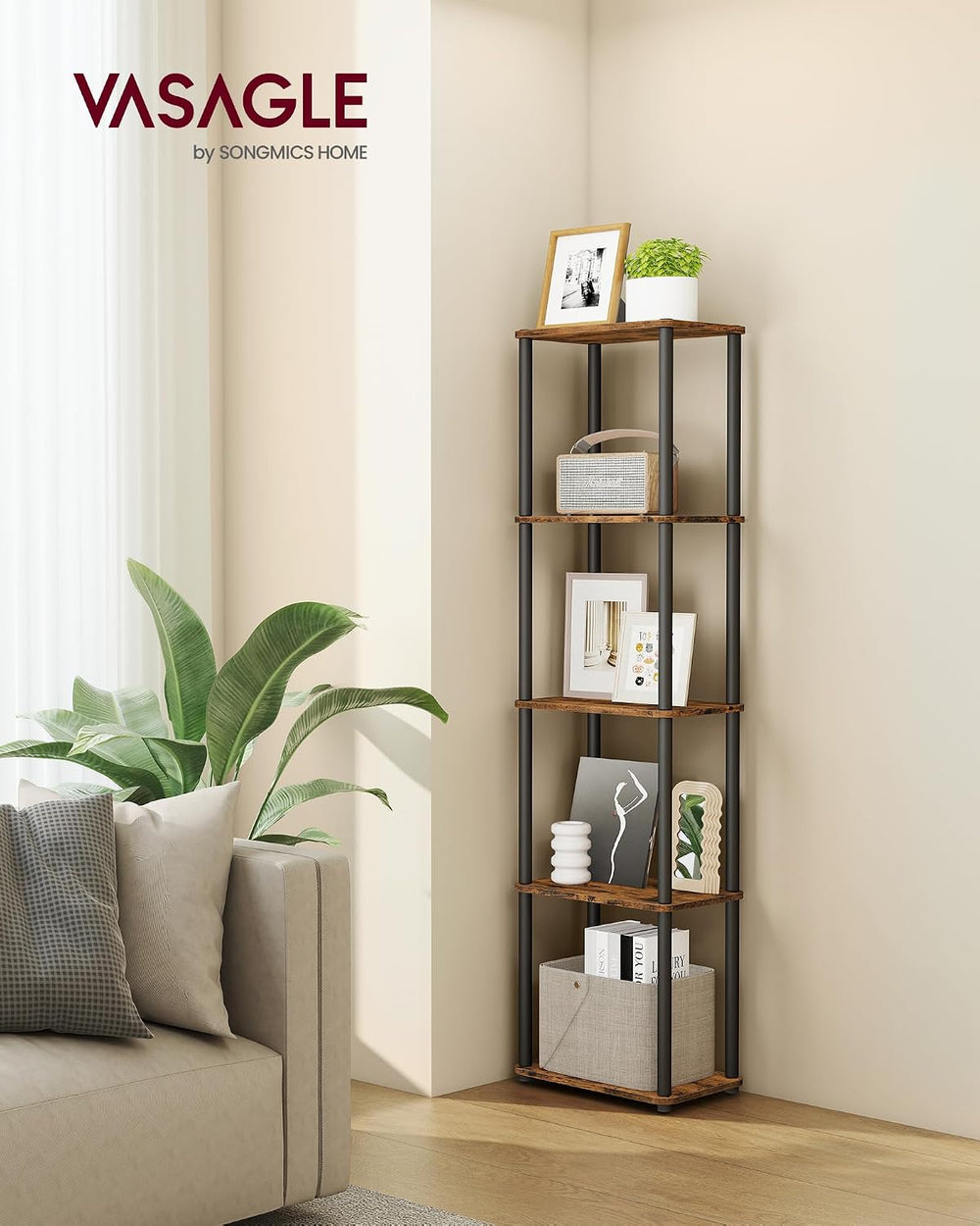 VASAGLE 5-Tier Shelf, Storage Shelves, Bookcase with Shelves, Living Room