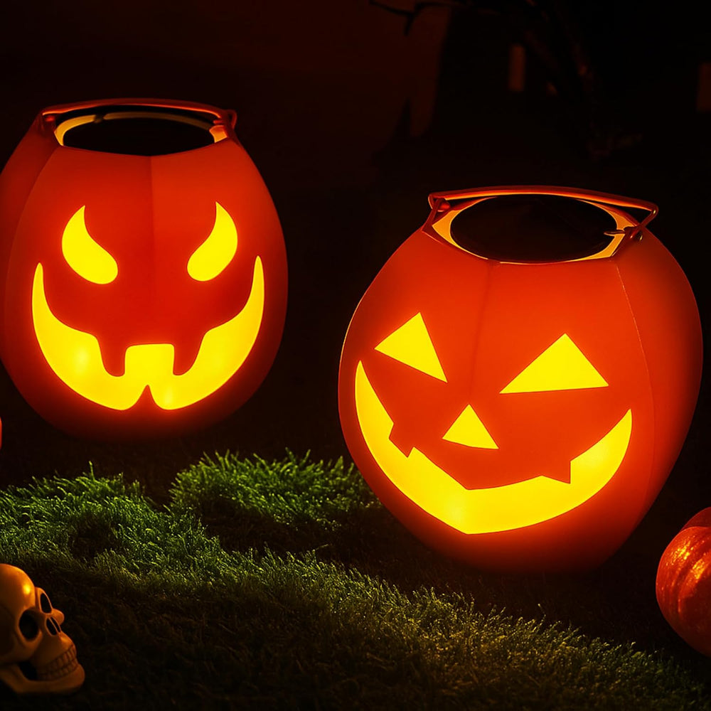 2 Pcs Halloween Solar Pumpkins Lantern Lights for Hanging