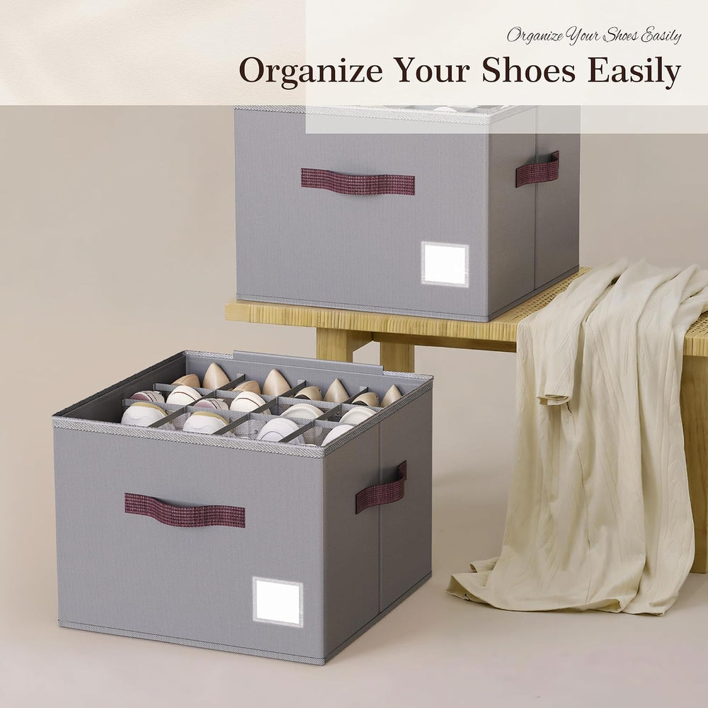 Shoe Organizer for Closet, 3 Pack Shoe Organizer with Transparent Cover and S...
