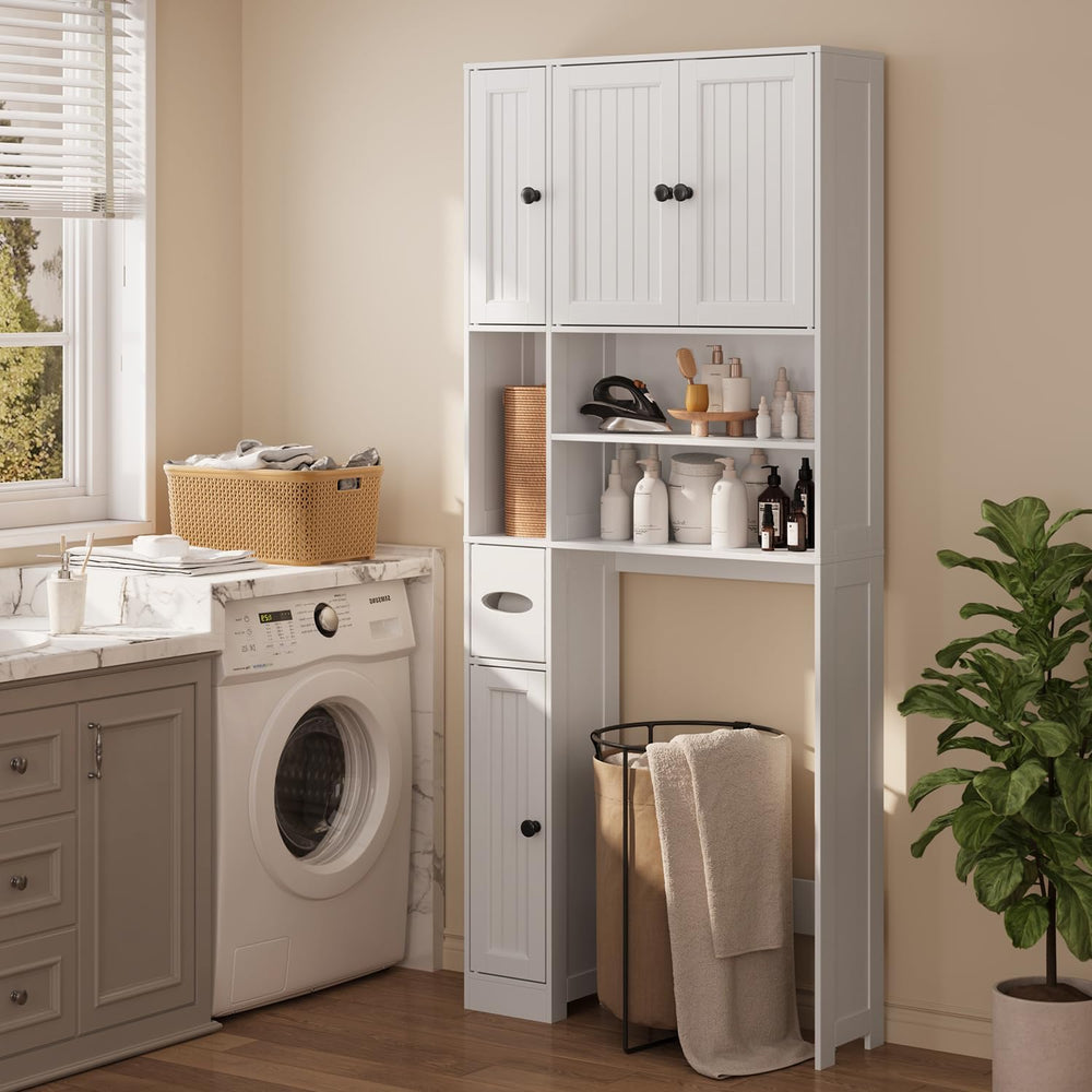 Ahomly Over The Toilet Storage Cabinet, with Five Doors, White