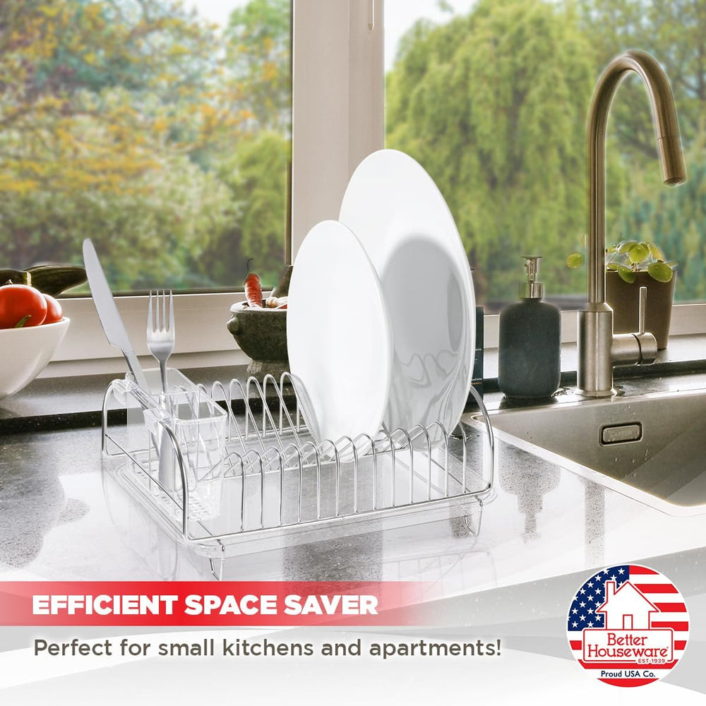 Better Houseware Stainless Steel Dish Drainer with Clear Plastic Tray and Cut...