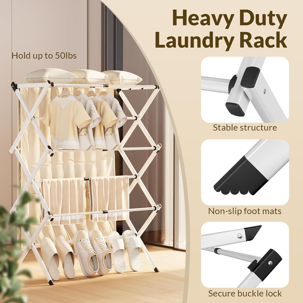Clothes Drying Rack Collapsible,Heavy Duty Foldable Laundry Rack for Drying C...