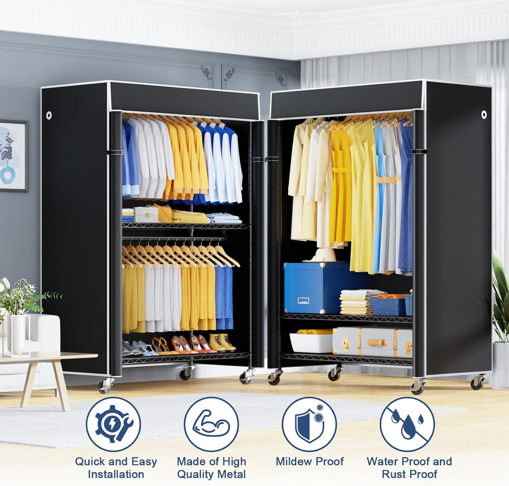 ULIFHOME P8C Pro Heavy Duty Clothes Rack(With Extended Width Design) Rolling ...