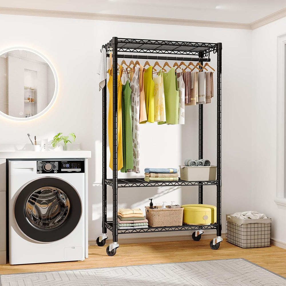 FUTASSI P3 Rolling Clothes Rack, Clothing Racks for Hanging Clothes, Black