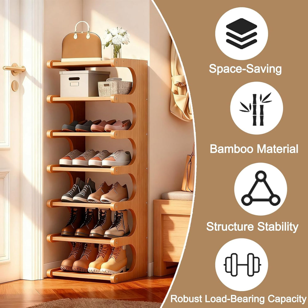 7-Tier Vertical Shoe Rack, Bamboo Free Standing Shoe Rack Shelf, Shoe Storage...