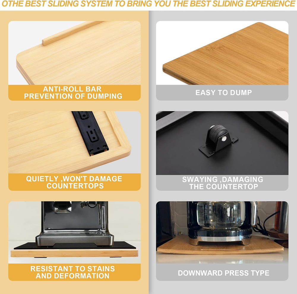 MinBoo Bamboo Appliance Slider,Sliding Tray for Coffee Maker, Kitchen Counter...