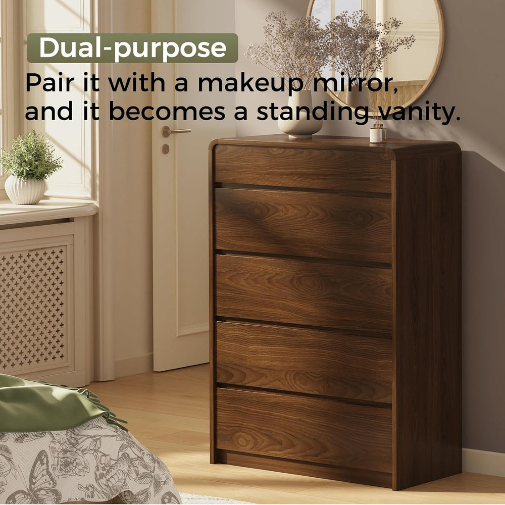 Messenya Mid Century Modern 5 Drawer Dresser with Organizer for Bedroom