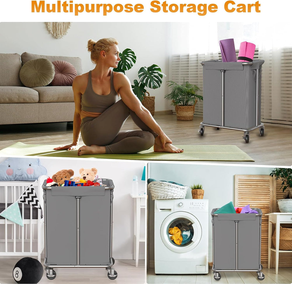 Laundry Basket with Wheels, Rolling Laundry Hamper, 46 Gallons (170L), Remova...