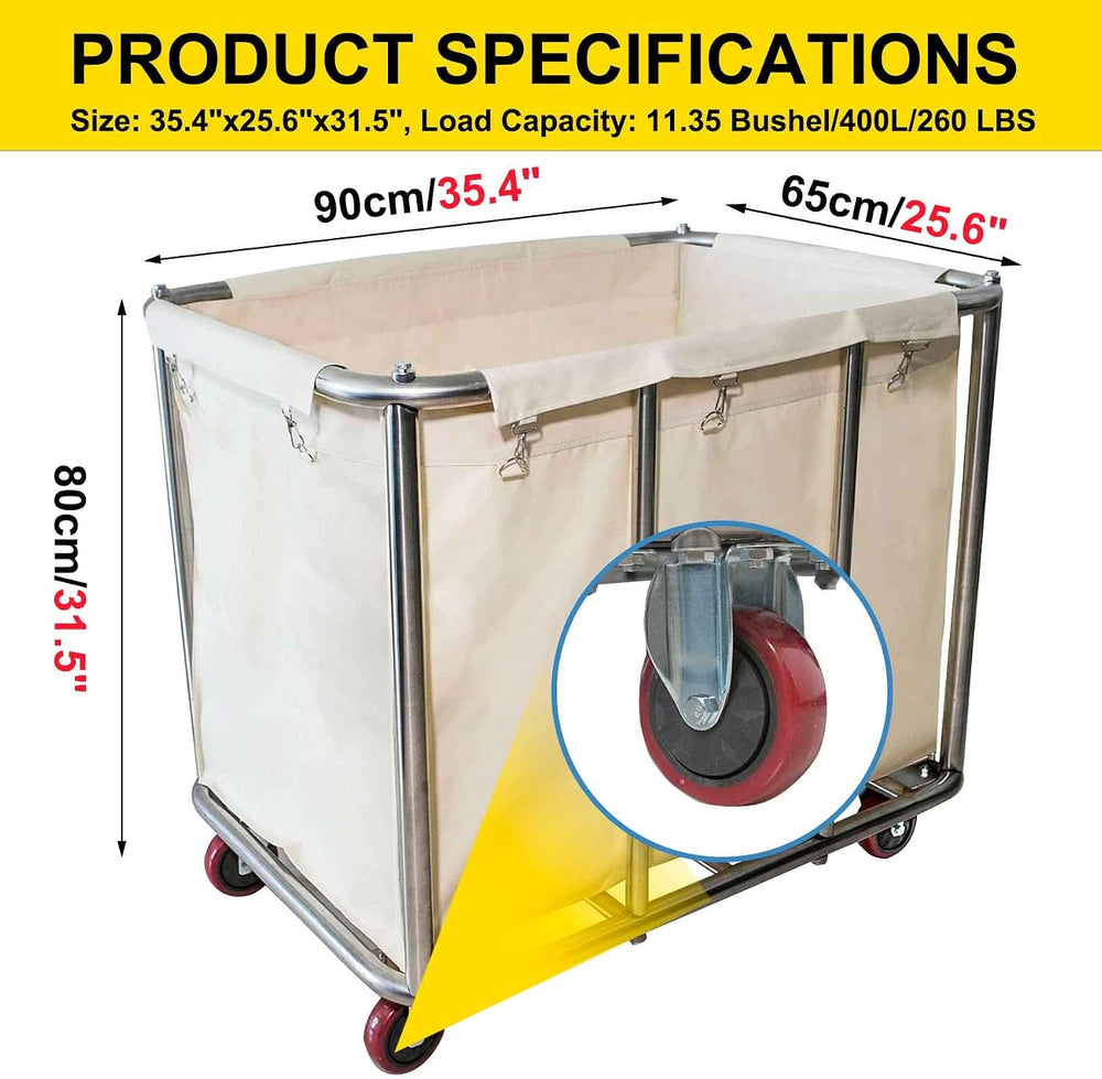 11.35 Bushel Large Commercial Rolling Laundry Cart with 4 Inch Wheels