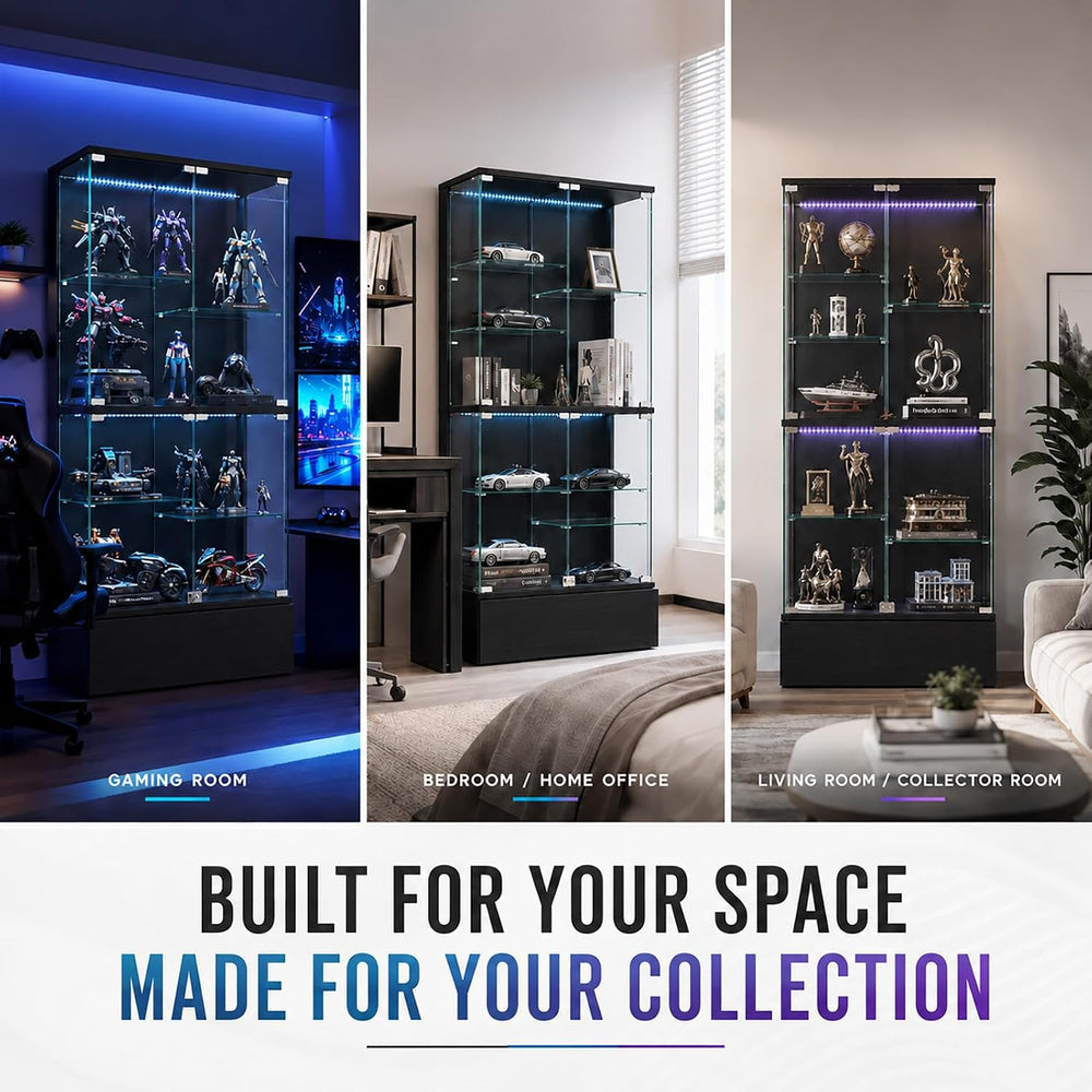 10-tier Glass Display Cabinet with RGB Lights,Curio Cabinet with 2 Locks