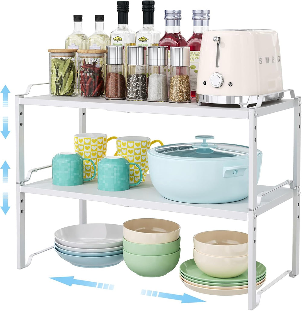 2 Pack 11” Depth Expandable Kitchen Cabinet Organizer Shelves, Heavy Duty Kit...