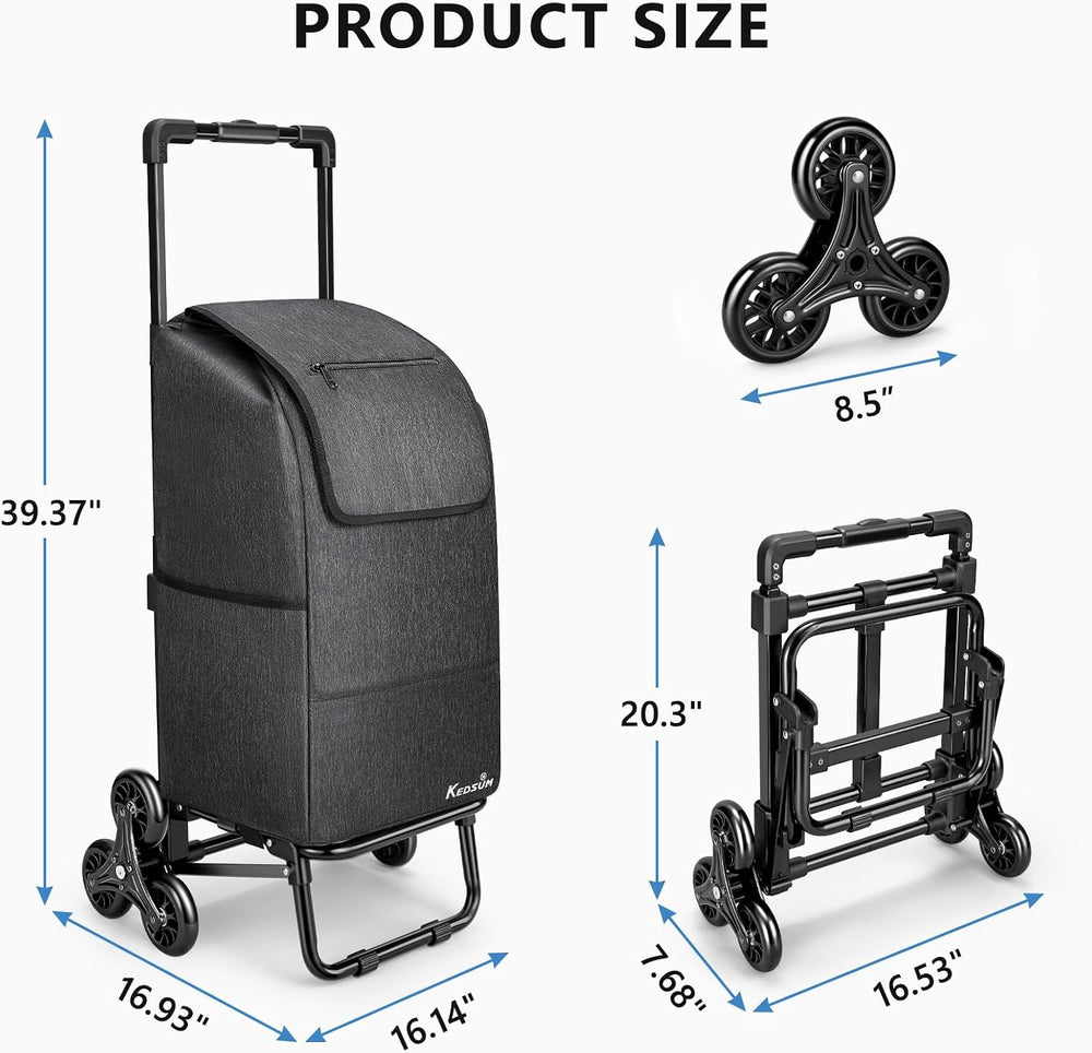 KEDSUM 2-in-1 Stair Climbing Grocery Cart, 300LB Shopping Cart, Black