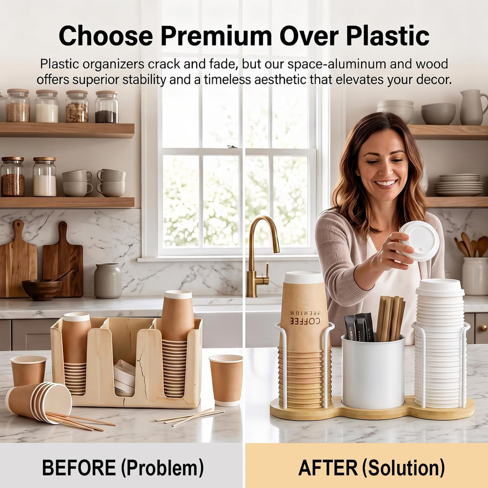 Coffee Station Organizer with Straw & Stirrer Storage Caddy for Cups Lids...