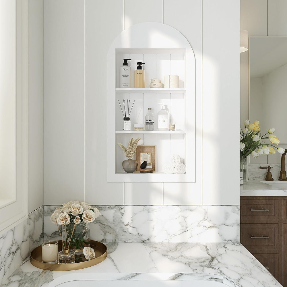 14'' x 24'' Arched Recessed Medicine Cabinet, Solid Wood Nich...