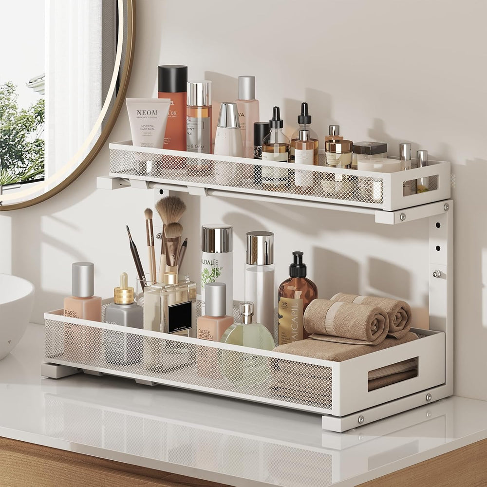 2 Pack 19IN Depth Under Sink Storage Organizer, Large 2-Tier Elegant Mesh Pul...