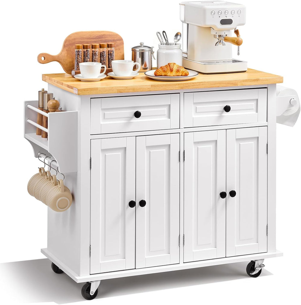 VEVOR Kitchen Island Cart with Solid Wood Top, 35.4" Width Mobile Carts ...